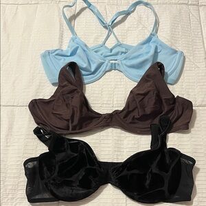 Stylish Women's Bra Trio - Black, Brown, and Light Blue